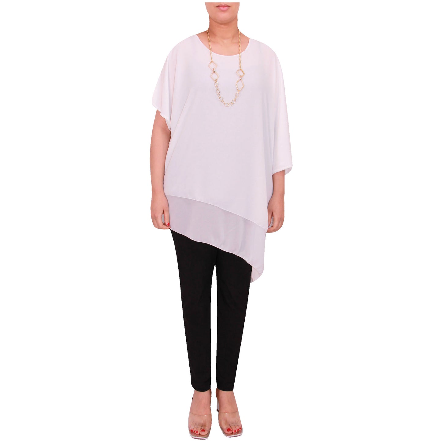 Haut en mousseline asymétrique taille plus élégant pour femme
