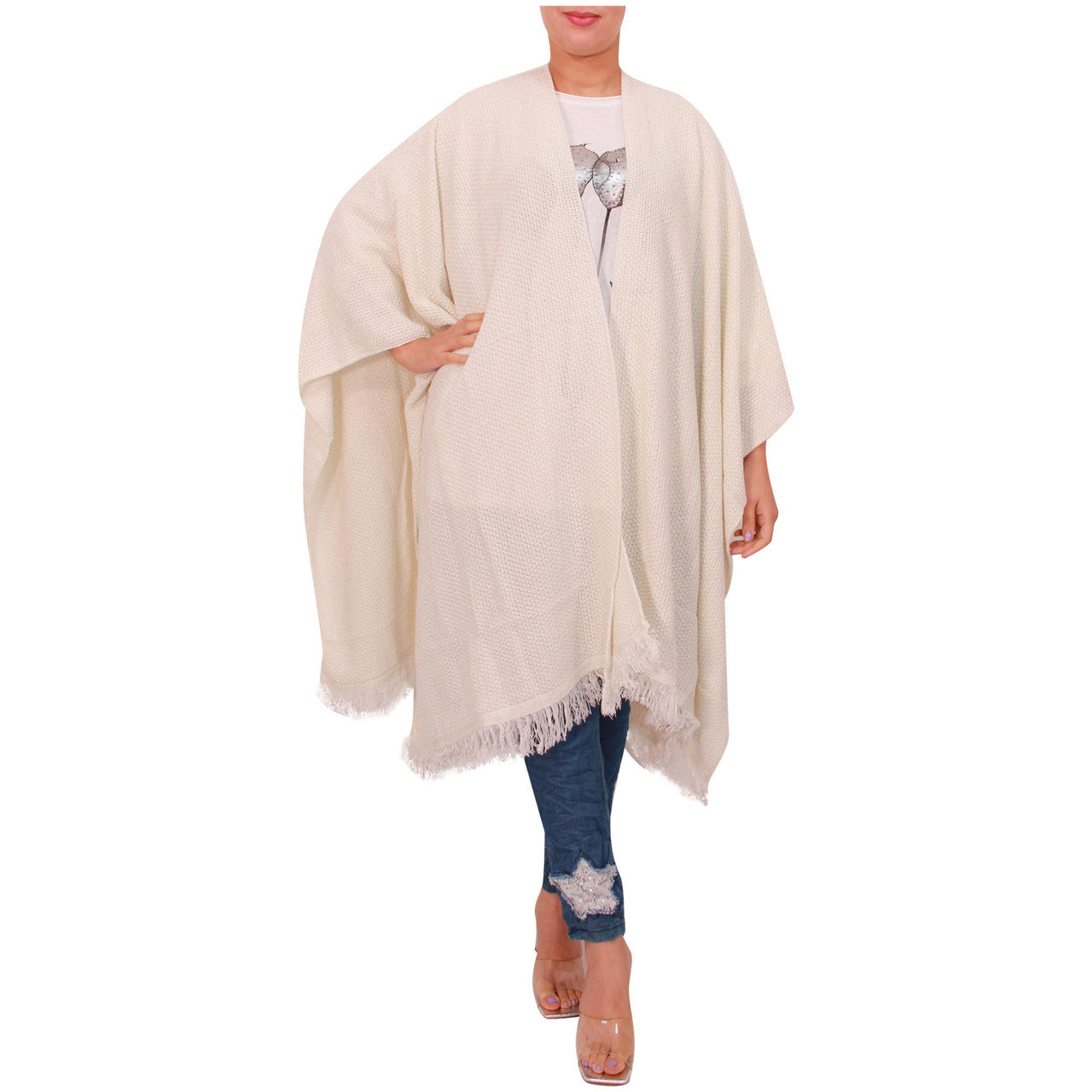 Vrouwen Sjaal Dames Gebreide Poncho Cape Sjaal Meisjes Warme Wrap Sjaal Winter Effen Lurex
