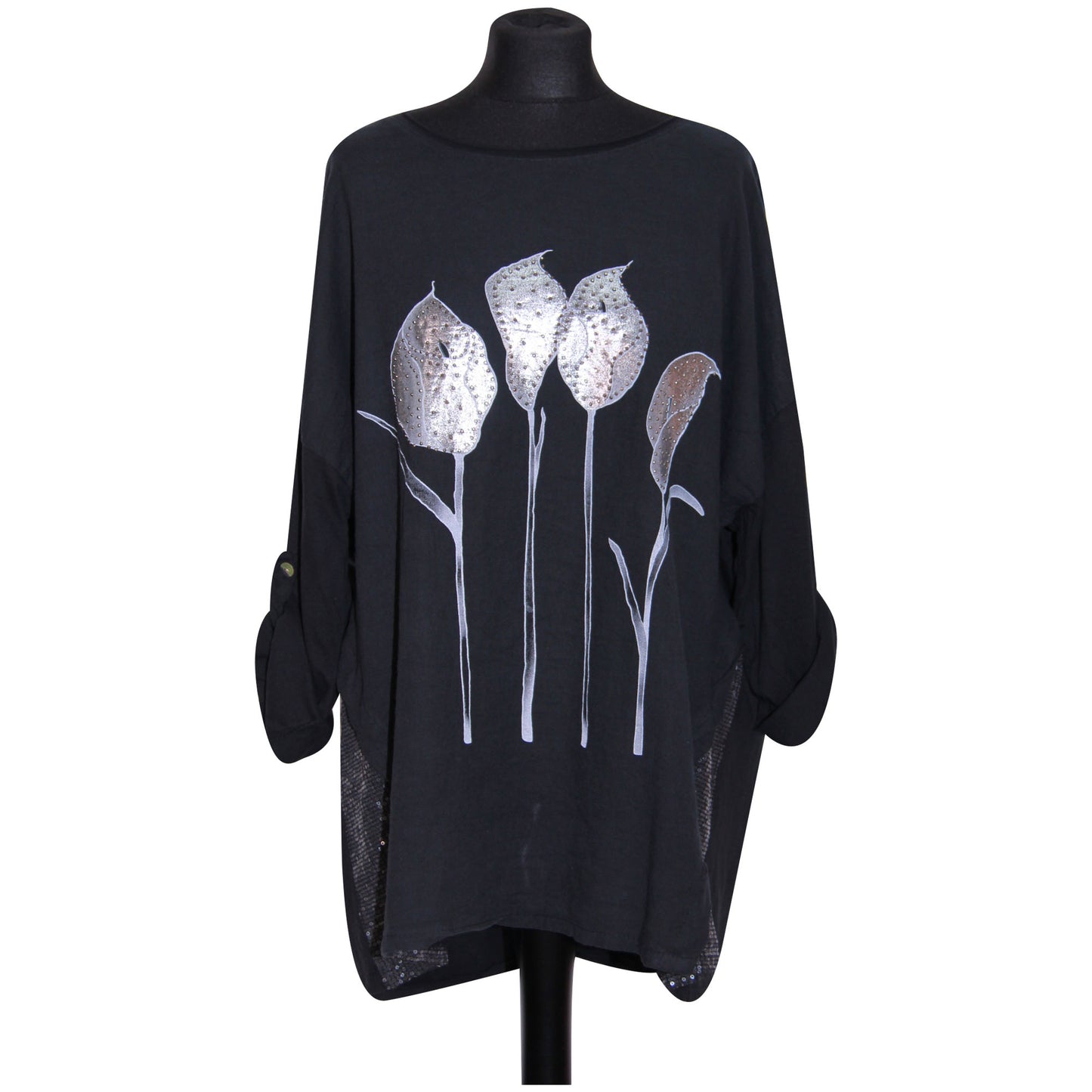 Femmes Italien TOP Dames Clouté Floral Sequin