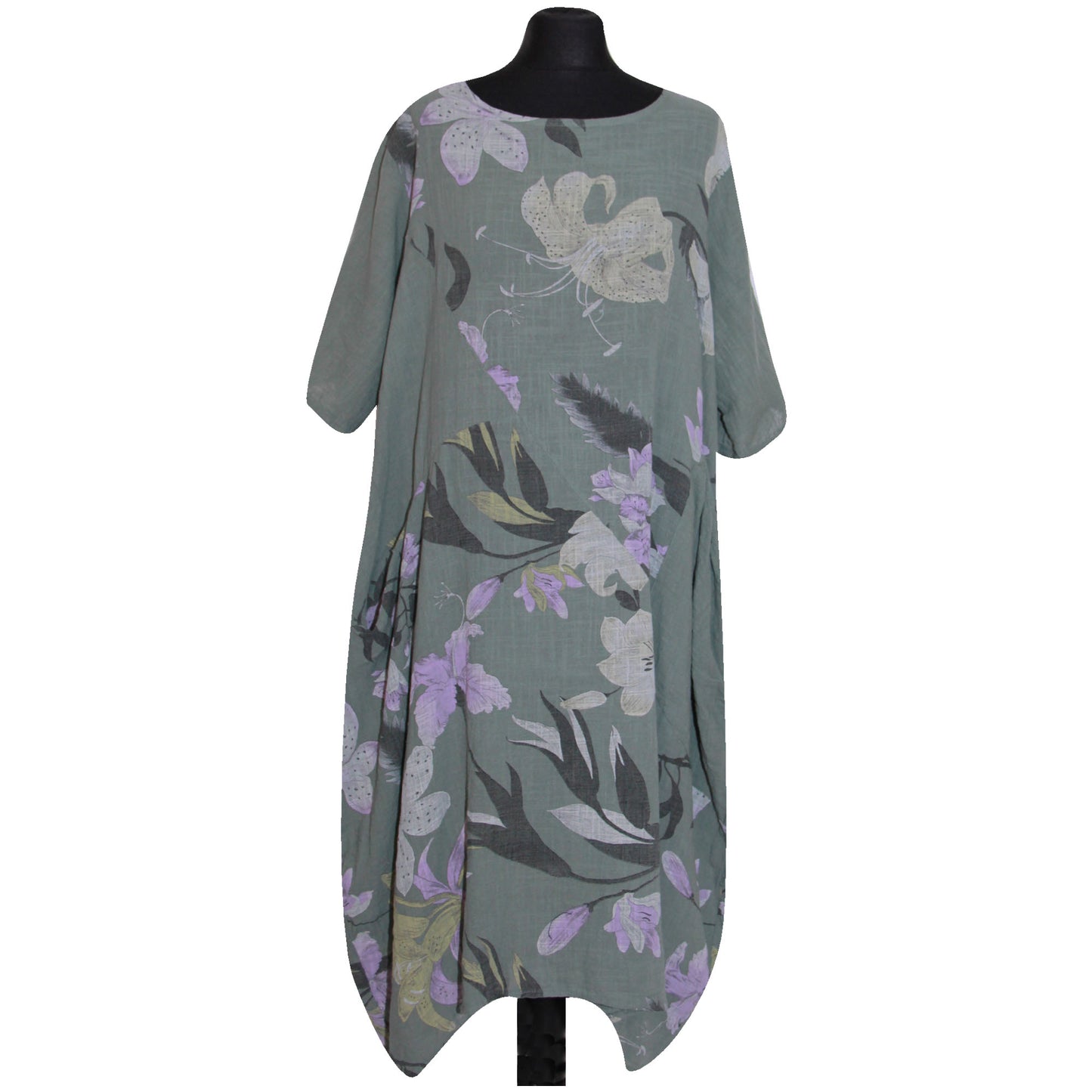 Italian Floral Printed Cotton Dress for Women