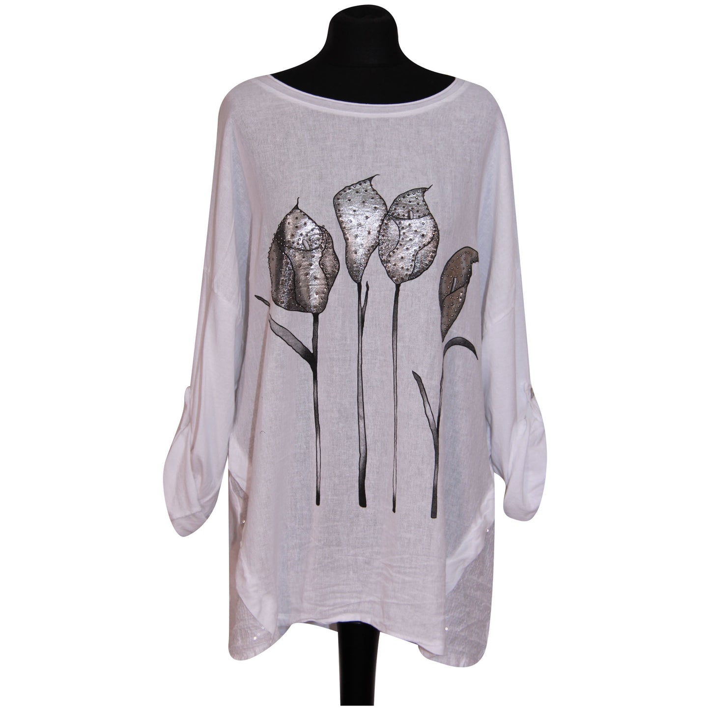 Femmes Italien TOP Dames Clouté Floral Sequin