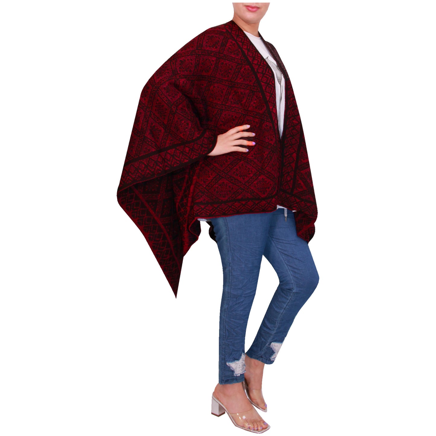 Damessjaal dames gebreid Wikkelponcho meisjes Sjaal warm geschenk Bedrukte Schotse ruit Open Vest Aztec aanwezig