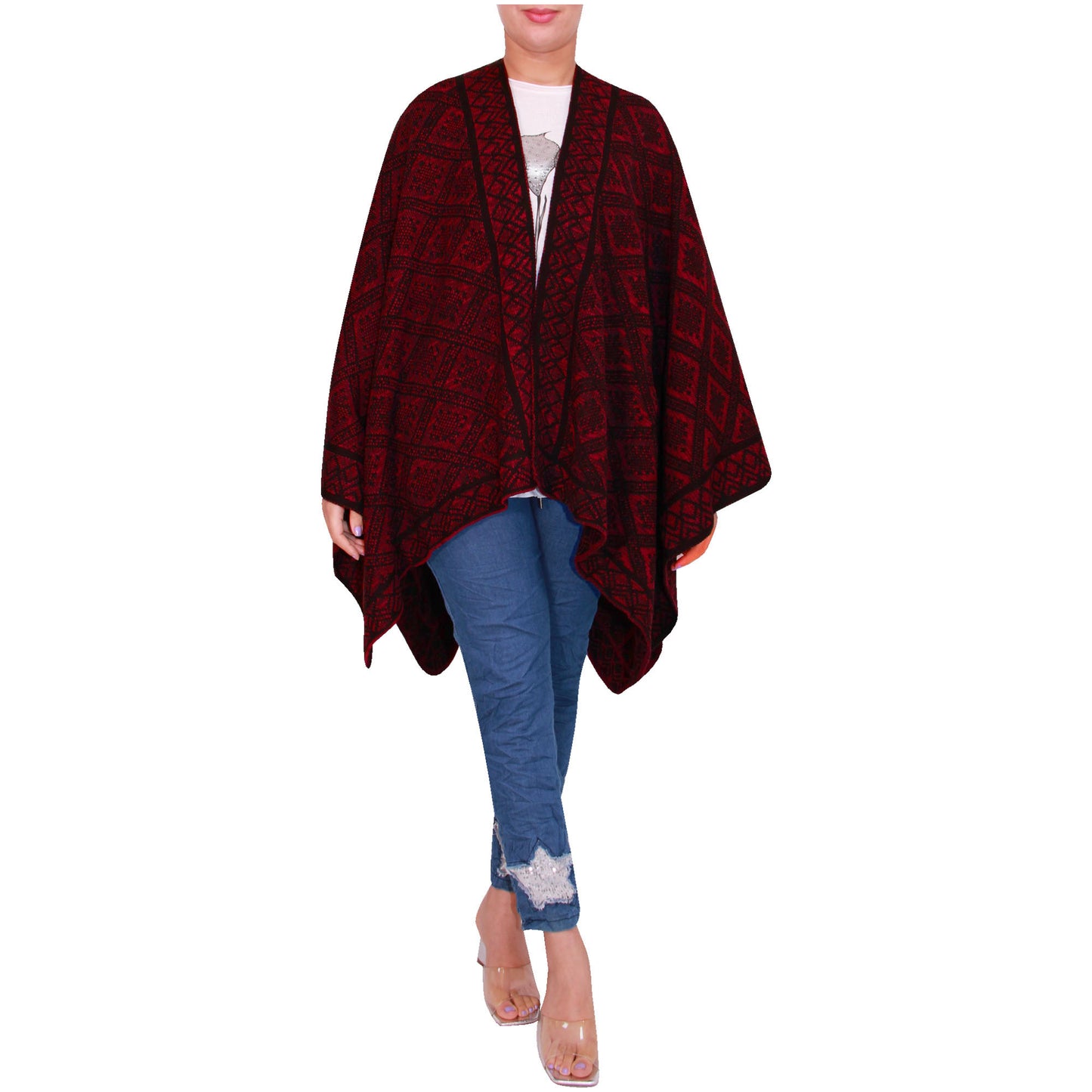 Damessjaal dames gebreid Wikkelponcho meisjes Sjaal warm geschenk Bedrukte Schotse ruit Open Vest Aztec aanwezig