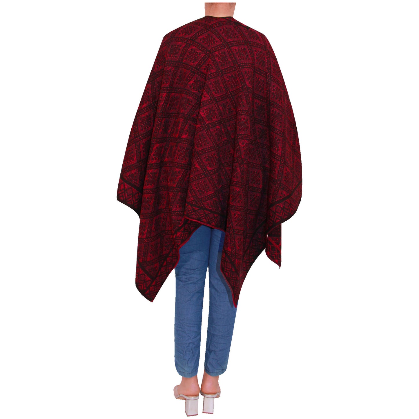 Damessjaal dames gebreid Wikkelponcho meisjes Sjaal warm geschenk Bedrukte Schotse ruit Open Vest Aztec aanwezig