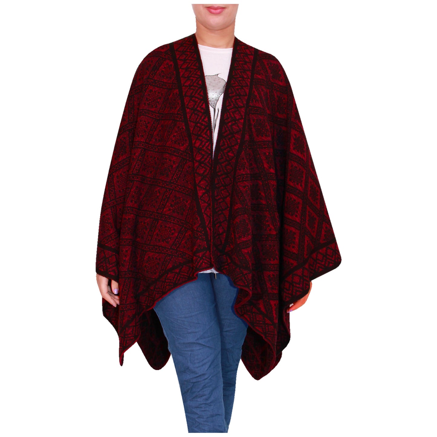 Damessjaal dames gebreid Wikkelponcho meisjes Sjaal warm geschenk Bedrukte Schotse ruit Open Vest Aztec aanwezig