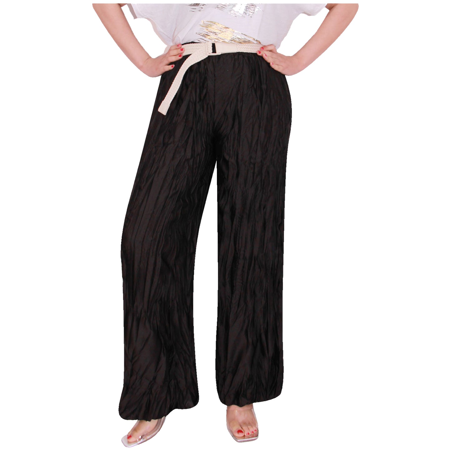 Crinkle Palazzo-broek voor dames met wijde pijpen