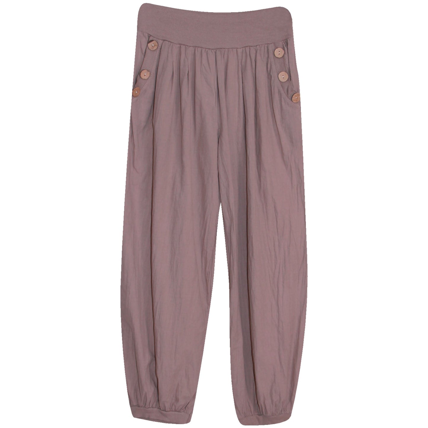 Women's Cotton Hareem Trousers Plus Size : Elasticated Waist with Wood Button Detail