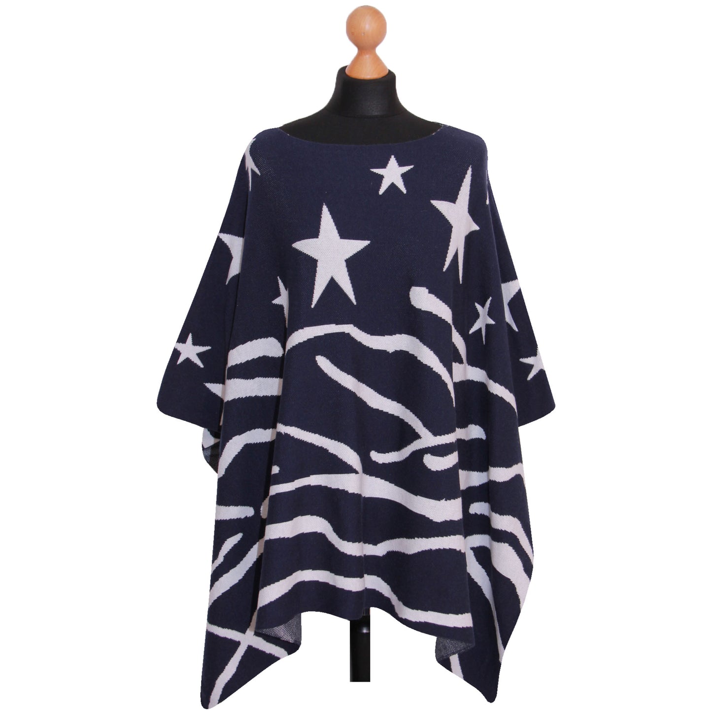 Women Poncho Ladies Star Stripe Winter Shawl High Quality Soft Knit Overlay