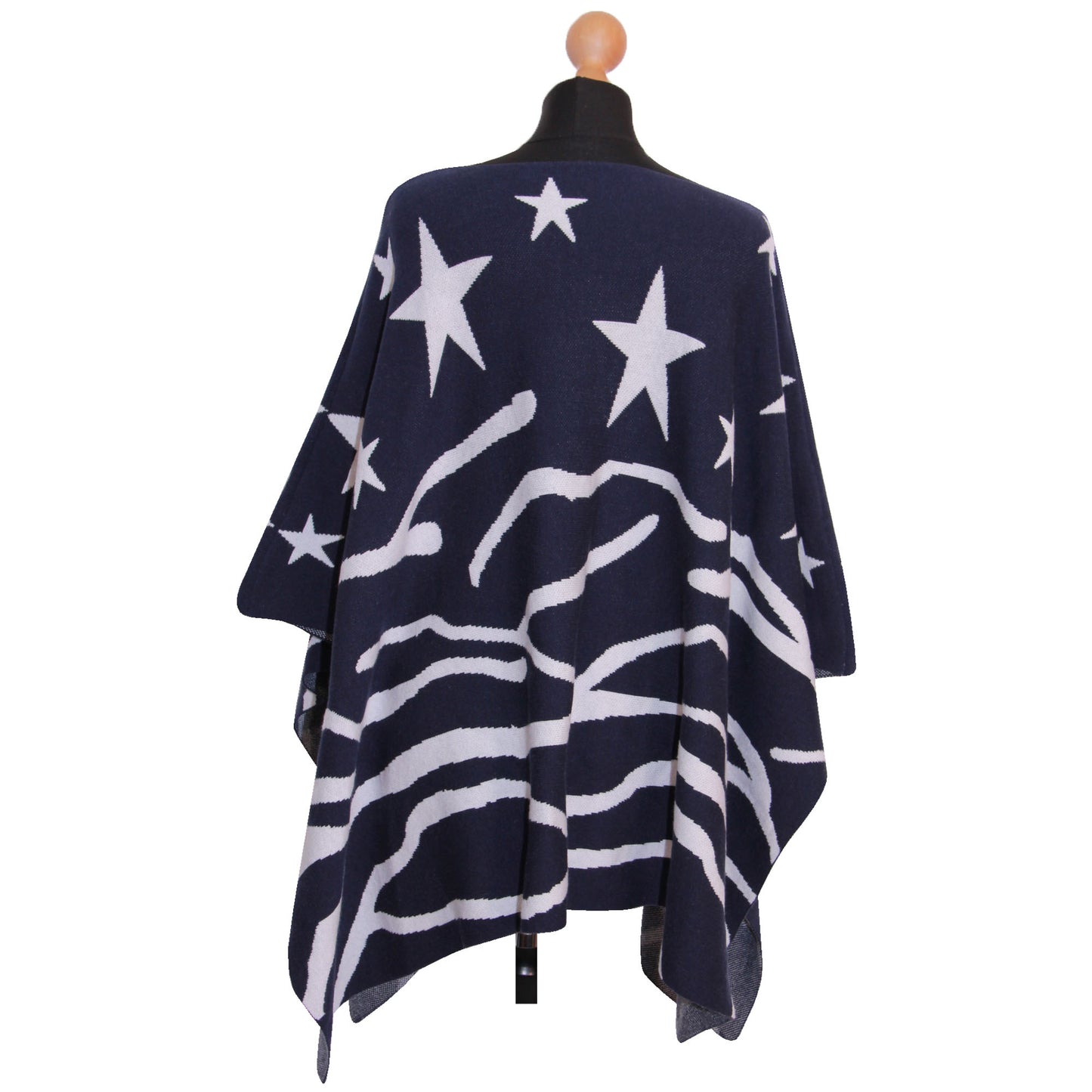 Women Poncho Ladies Star Stripe Winter Shawl High Quality Soft Knit Overlay