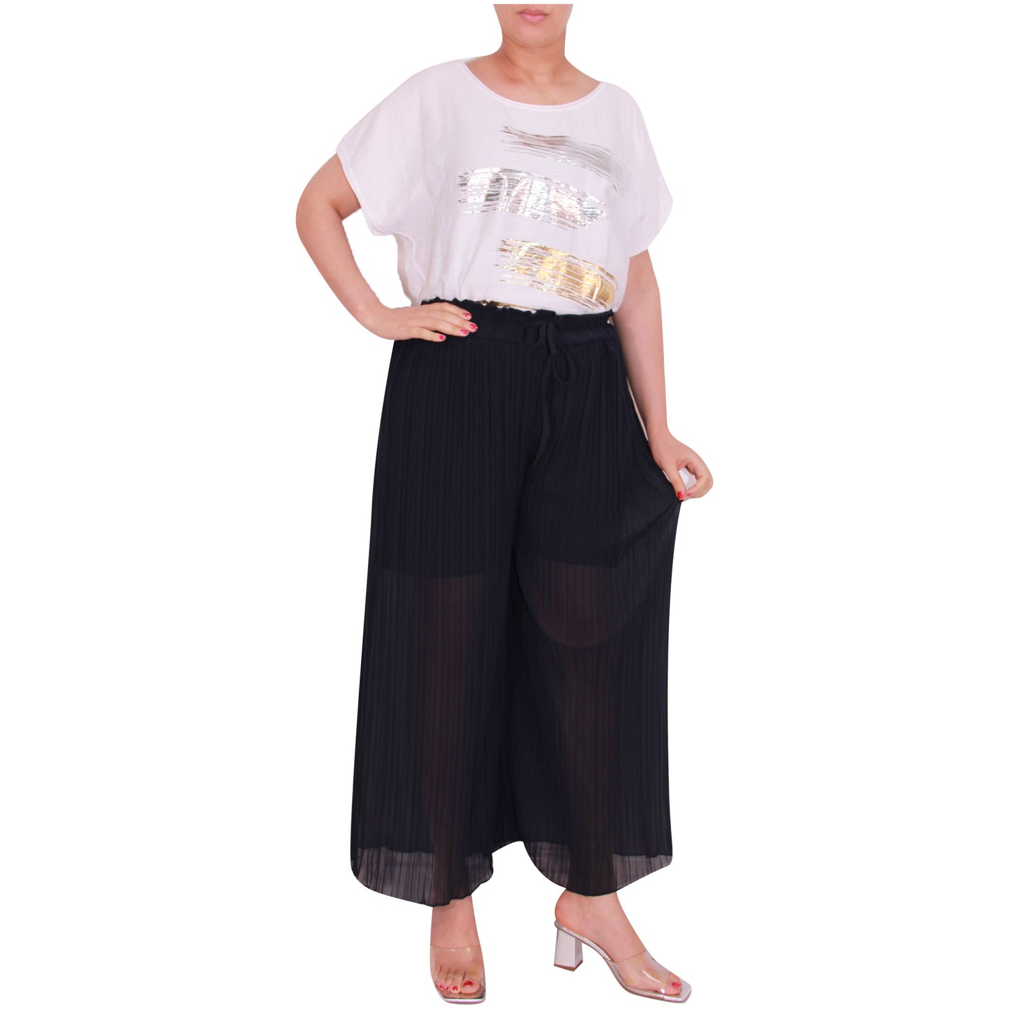 Flowy and Chic: Women's Pleated Palazzo Pants with Wide Legs and Chiffon Fabric for Office and Casual Wear
