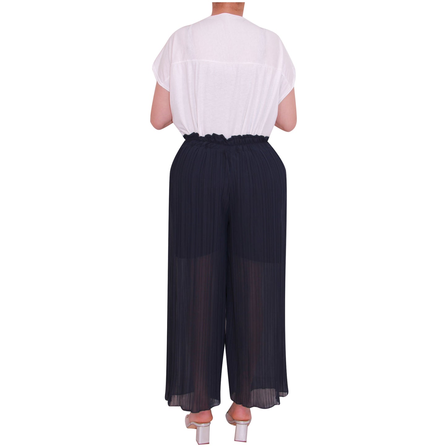 Flowy and Chic: Women's Pleated Palazzo Pants with Wide Legs and Chiffon Fabric for Office and Casual Wear