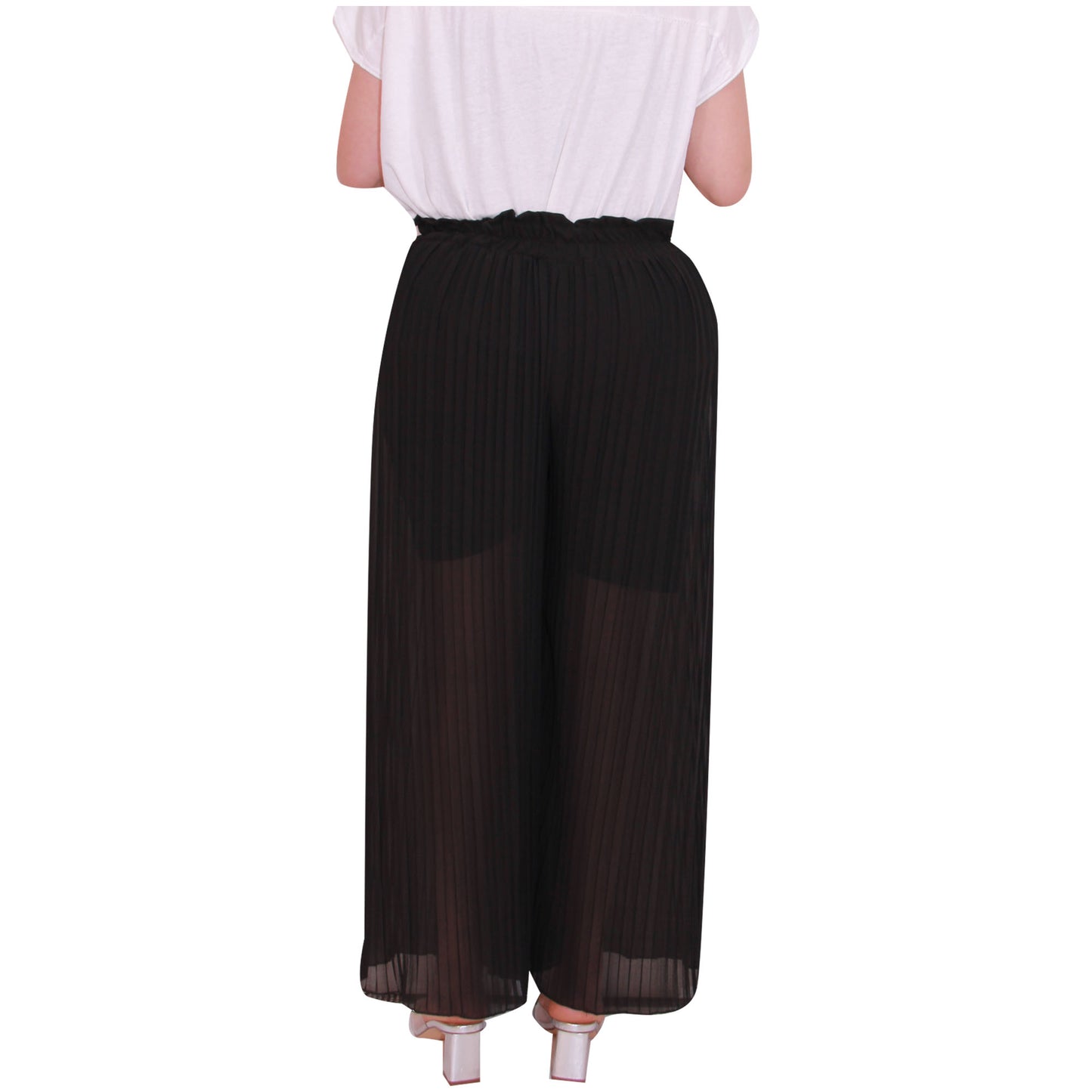 Fluide et chic : pantalon palazzo plissé pour femme avec jambes larges et tissu en mousseline pour le bureau et les tenues décontractées