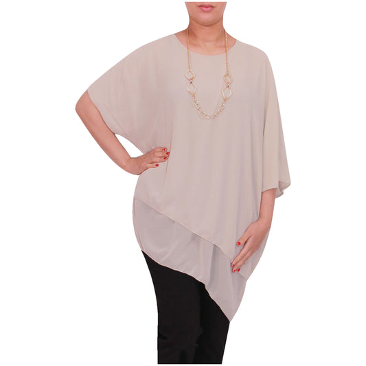 Stijlvolle grote maten asymmetrische chiffontop voor dames