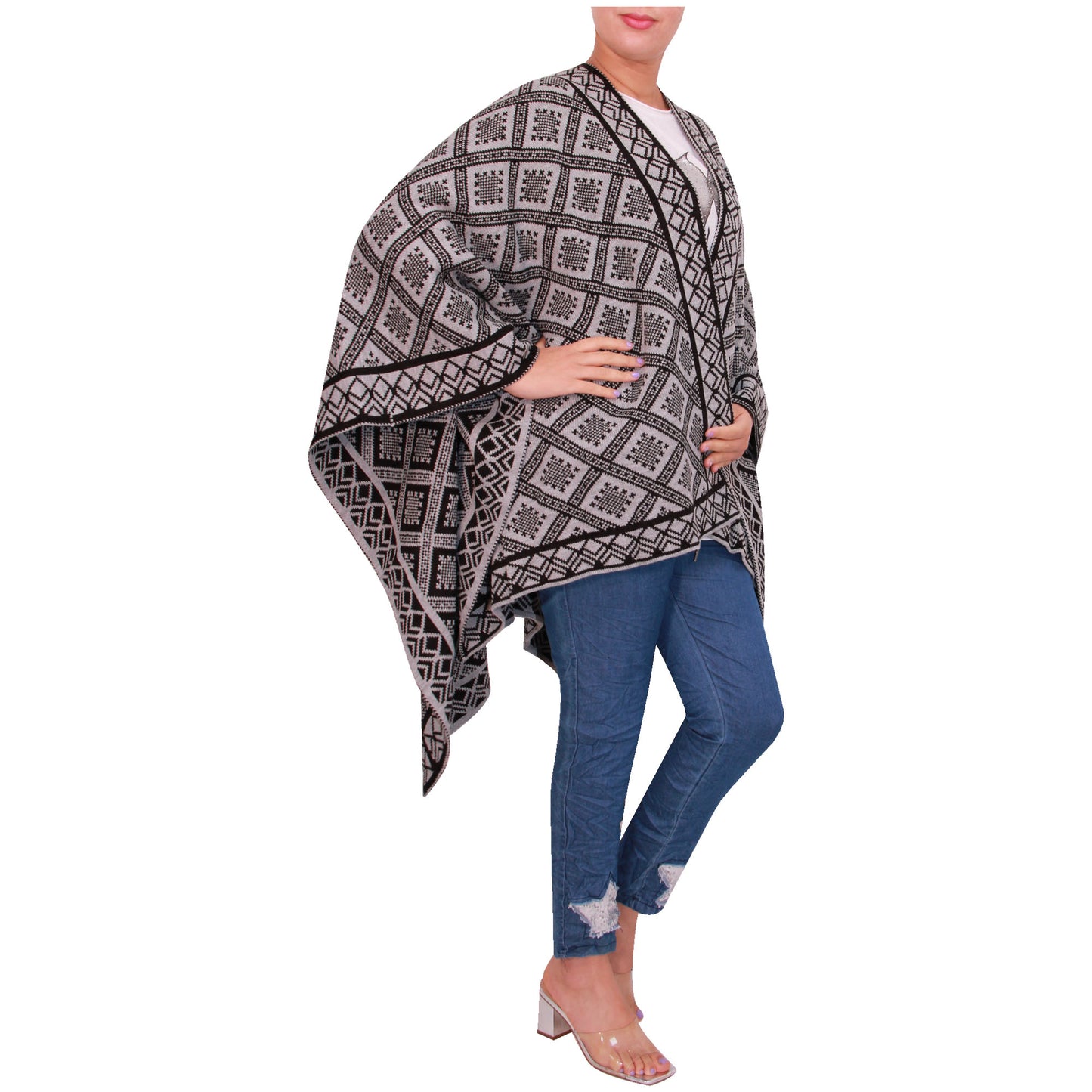 Ladies shawl women knitted Wrap poncho girls Scarfe warm gift Printed tartan Open Front Cardigan Aztec present